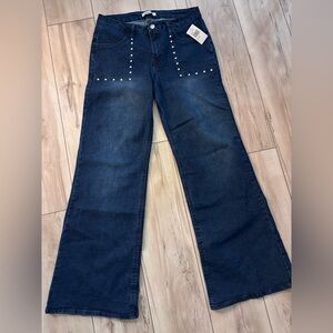 Vigoss Dark Blue Flare Jeans with Stud Accents